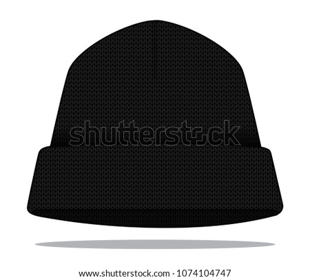 Blank Black Beanie Hat with Folded Template on White Background, Vector File.