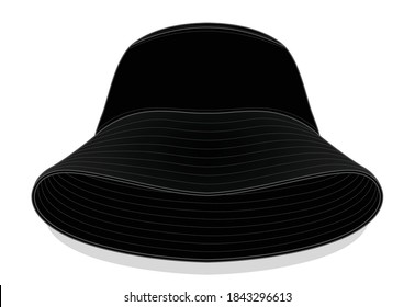 Blank black bucket hat can be seen under the brim on a white background, vector file.