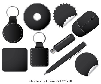 Blank Black Business Promotional Item Collection EPS 8 Vector, Grouped For Easy Editing. No Open Shapes Or Paths.