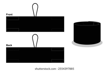 Blank Black Captain Armband Pattern Template on White Background. Front and Back Views, Vector File.