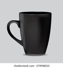 Blank black ceramic cup for coffee, tea. Vector illustration