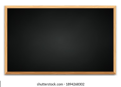blank black chalkboard background and wooden frame. vector illustration.
