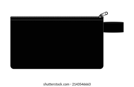 Blank Black Cosmetic Bag With Zipper Template On White Background, Vector File.