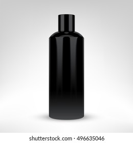 Blank Black Cosmetic Bottle. Vector Illustration.