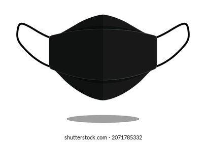 Blank Black Disposable Face Mask With Ear-Loop Template Vector On White Background 