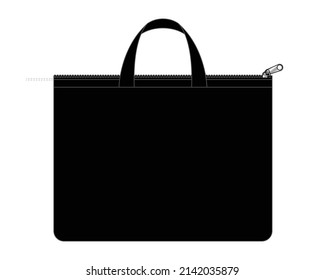 Blank Black Document Bag With Zipper Template on White Background, Vector File.