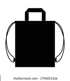 Blank Black Drawstring Bag With Handle Vector For Template.