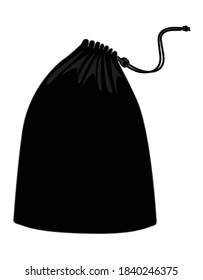 Blank Black Drawstring Purse Bag With Rope Stopper Vector For Template.