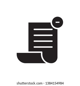 blank black flat paper icon vector, eps 10, with minus sign