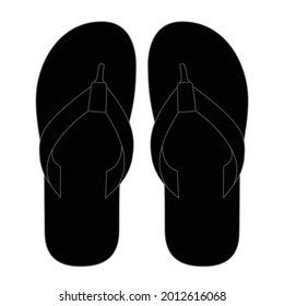 Blank Black Flip Flops Sandals Shoes Template Vector on White Background, Top View.