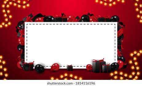 Blank Black Friday template with white paper sheet for your text decorated with presents and balloons