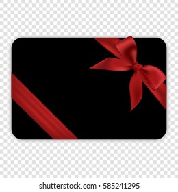 Blank Black Gift Card Template With Red Ribbon And A Bow, Vector Illustration.