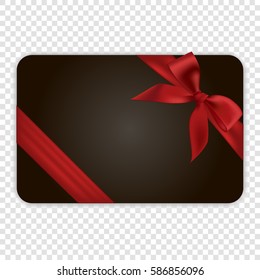 Blank Black Gift Card Template With Red Ribbon And A Bow, Vector Illustration.