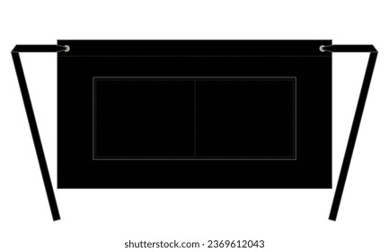 Blank Black Half Waist Apron With Flat Lay Template On White Background, Vector File