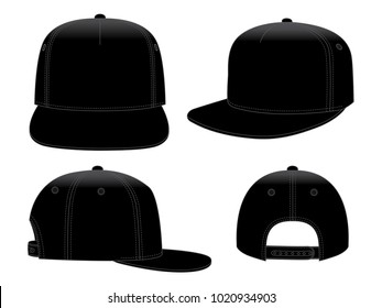Blank Black Hip Hop Cap With Adjustable Snap Back Closure Strap For Template on White Background.