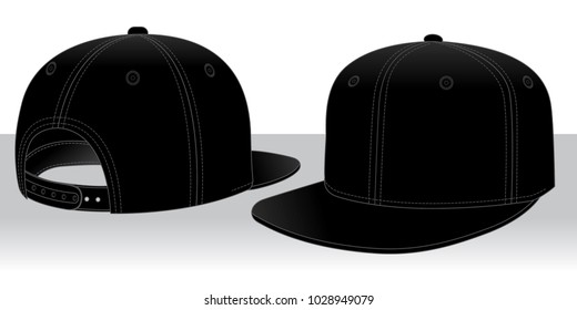 Blank Black Hip Hop Cap With Snap Back Closure Template on Gray Background, Vector File.