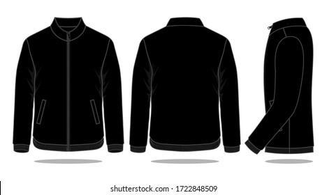 Blank Black Jacket Vector For Template.Front, Back and Side Views.