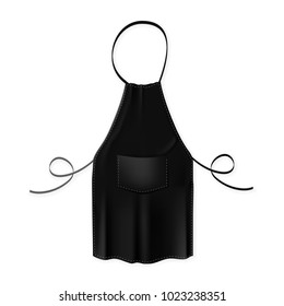 Blank black kitchen apron isolated on the white background. Vector illustration of the protective garment with neck strap, waist ties and a pocket.