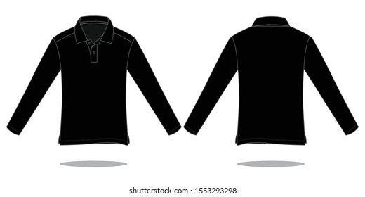 Blank black long sleeve polo shirt for template on white background.
Front and Back View, vector file.