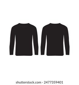 Blank Black Long Sleeve T-Shirt Template Front and Back View Vector Fashion Tee Shirt Illustration Black Long Sleeve T-Shirt Design Blank Black Long Sleeve T-Shirt Template Front and Back View Vector