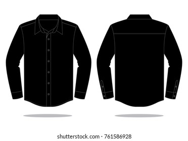 Blank black long sleeve uniform shirt vector for template.Front and back views.