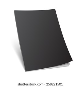 Blank Black Magazine Cover On White. Standing 3d Vector Illustration With Curled Corner.