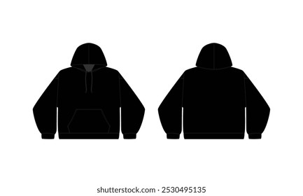 Blank black men's hooded sweatshirt with long sleeves and zipper, isolated on a white background. Perfect template for design mockups and print projects in winter sports apparel