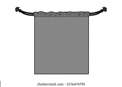 Blank Black Mesh Drawstring Bag Template on White Background, Vector File.