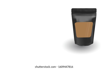 Blank black package aluminum foil zipper pouch with clear window on white background for product design mock-up