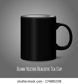 Blank black photo realistic isolated on gray cup, for branding and your design. Vector