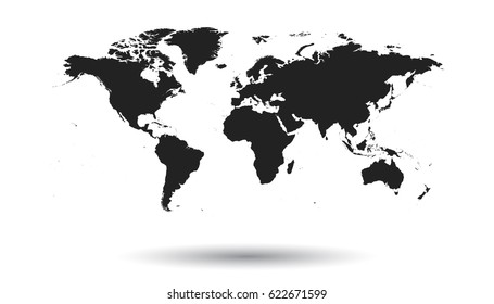 Blank black political world map isolated on white background. Worldmap Vector template for website, infographics, design. Flat earth world map illustration.