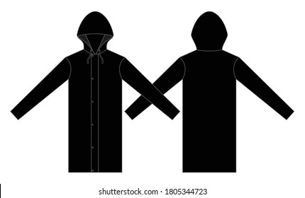 Blank Black Raincoat Suit Vector For Template.Front And Back Views.