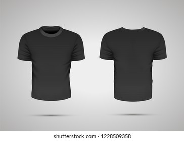 Blank black realistic sport t-shirt with shadow on gray