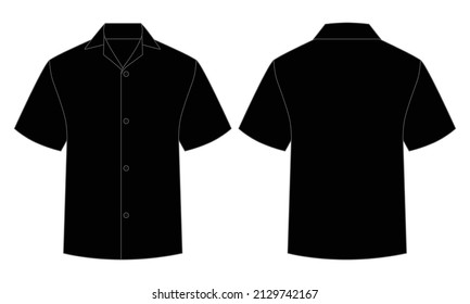 Schwarze, schwarze, kurze Slip-Factory-Shirt-Vorlage auf weißem Hintergrund.Vorder- und Rückseite, Vektordatei.