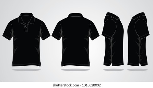 Blank black short sleeve polo shirt vector template.Front, back and side views.