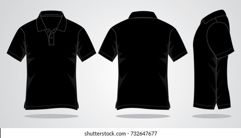Blank Black Short Sleeve Polo Shirt Template Vector.Front, Back and Side View.