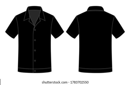 Blank Black Short Sleeve Uniform Shirt With Buttons Down Vector For Template.Front And Back Views.