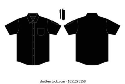 Blank Black Short Sleeve Uniform Shirt With Pen Holder Vector.Front And Back View.