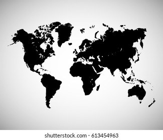 Blank Black similar World map isolated on white background. Monochrome Worldmap Vector template for website, design, cover, annual reports, infographics. Flat Earth Graph World map illustration.