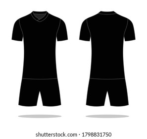 Blank Black Soccer Shirt Template On White Background.Front And Back View, Vector File.
