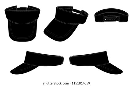 Blank Black Sun Visor Cap With Strap Back is Snapback Template on White Background.Vector File