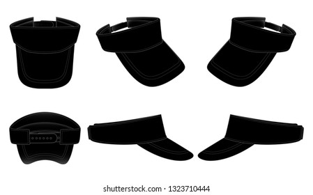 Blank Black Sun Visor Cap With Strap Back is Snapback Template on White Background.Vector File