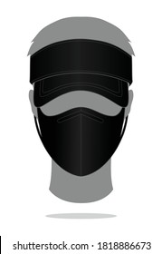 Blank Black Sun Visor Cap & Anti-Dust Face Mask Vector For Template, Front View.