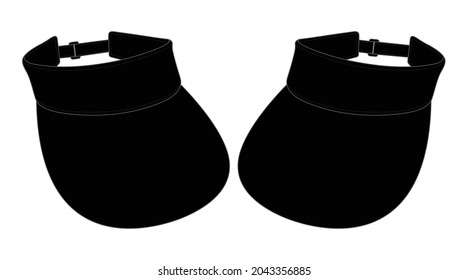 Blank Black Sun Visor With Wide Brim Cap Template Vector, Perspective View.