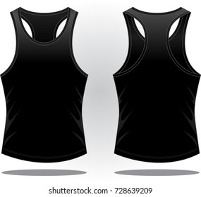 Blank Black Tank Top Shirt Template on White Background. Front and Back View, Vector File