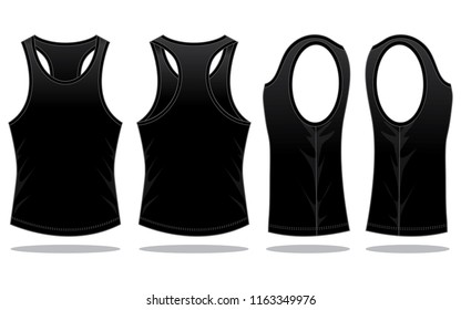 Blank Black Tank Top Template Vector on White Background.Front, Back and Side View.