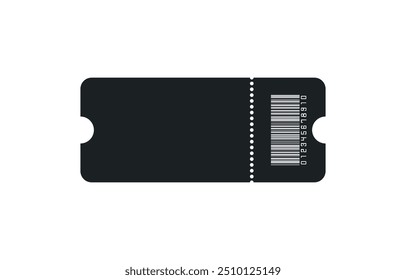 Blank Black ticket with barcode, isolated vector templates with copy space on white background