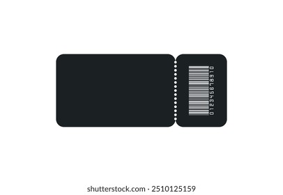 Leeres schwarzes Ticket mit Barcode, einzelne Vektorvorlagen mit Kopienraum auf weißem Hintergrund