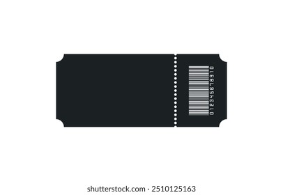 Blank Black ticket with barcode, isolated vector templates with copy space on white background