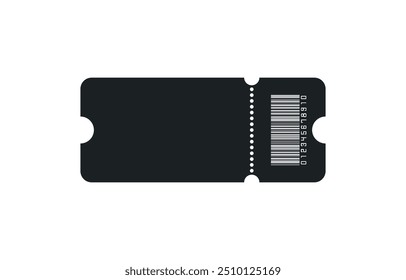 Blank Black ticket with barcode, isolated vector templates with copy space on white background